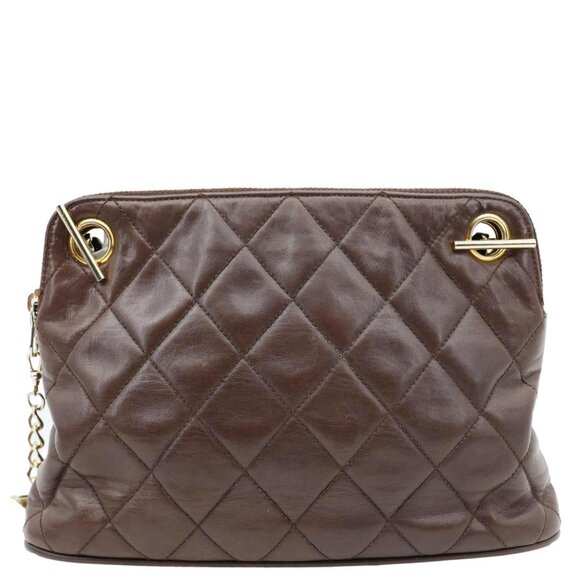 Chanel Vintage Quilted Lambskin Leather Chain Shoulder Bag Brown - Picture 3 of 15